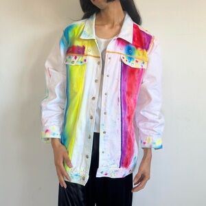 Tie Dye Denim Jacket Rainbow Festival Coat Kidcore Party Summer Outfit